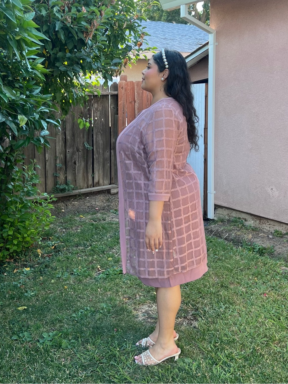Dusty Rose Two-Piece Dress & Sheer Jacket Set - Picture 3 of 6